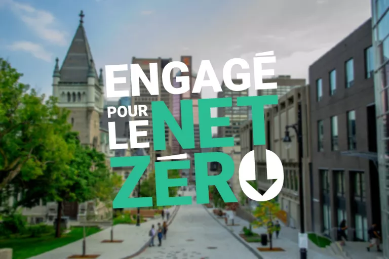 Net Zero wording on a skyline of Montreal