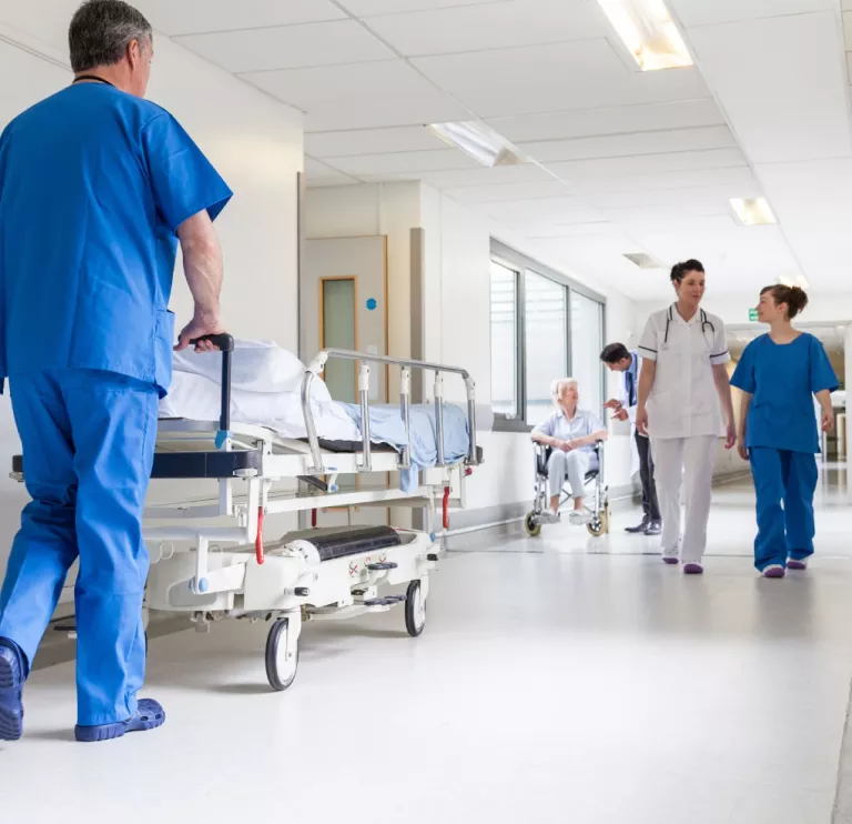 Hospital worker talking