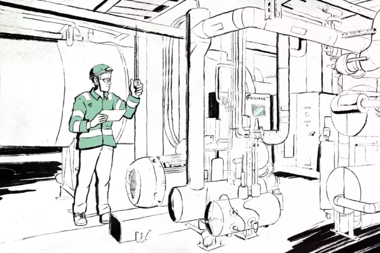 Infographics of a technician working on a facility