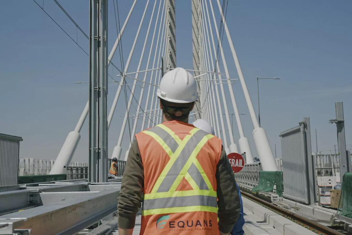 Man working on the constructed bridge