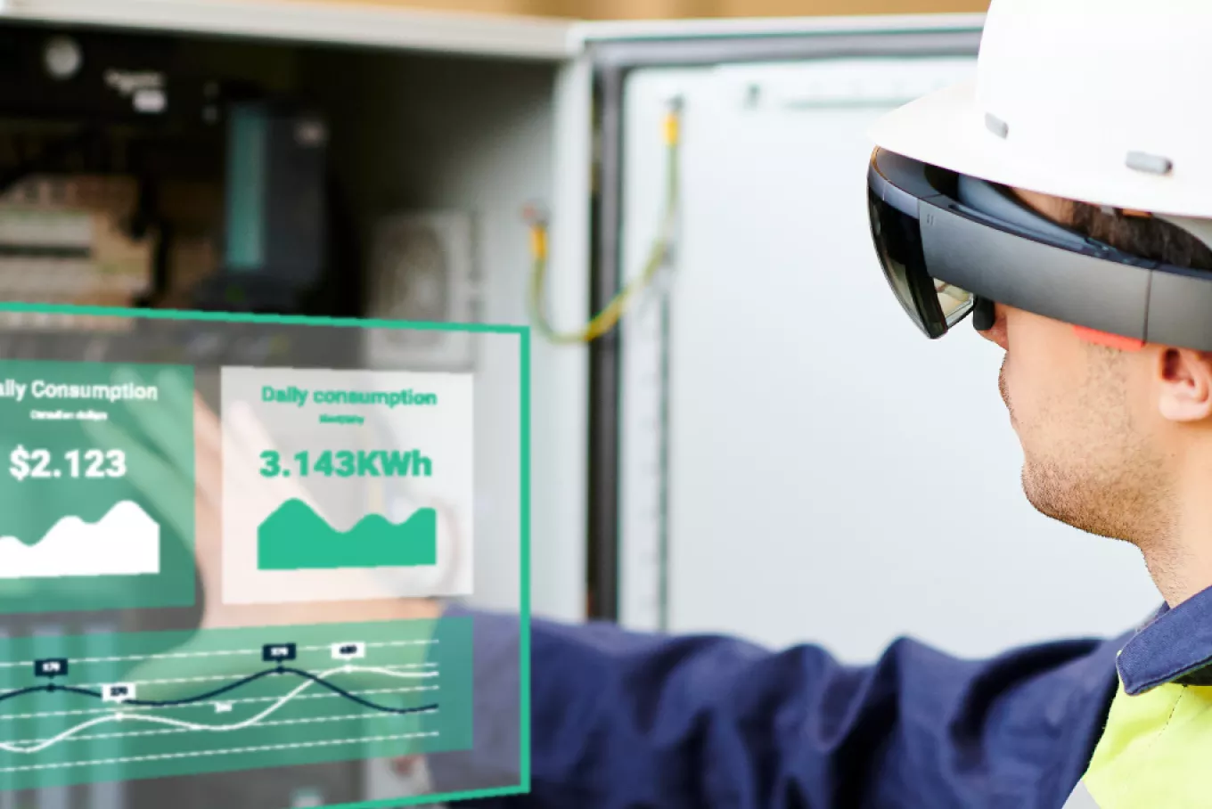 Technician checking consumption of an utility