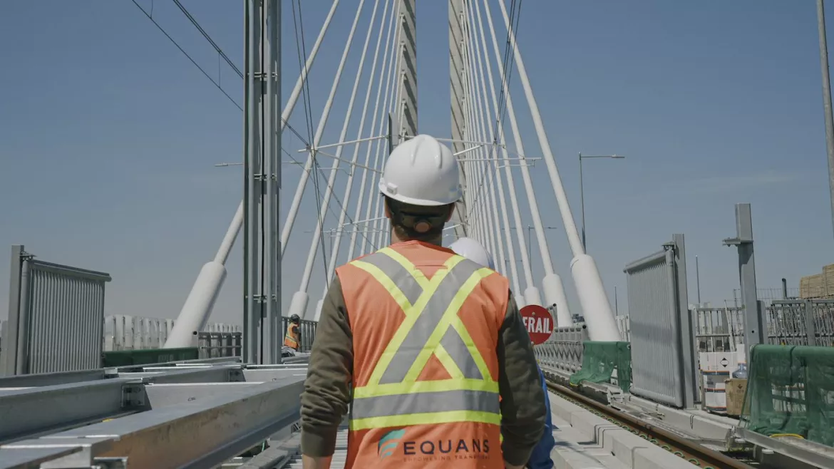 Man working on the constructed bridge