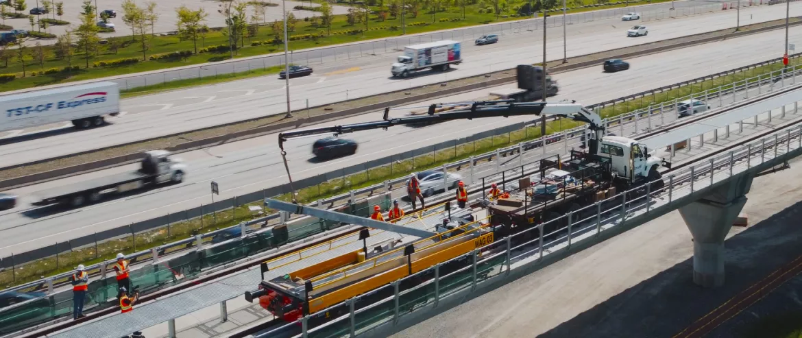 Installation of catenary for the REM project in Montreal