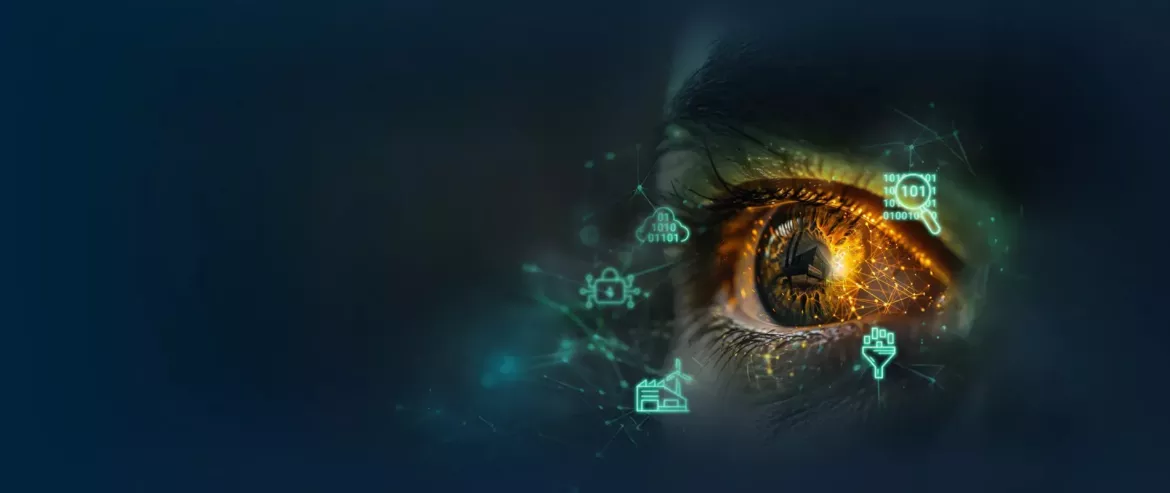 Edit of a eye watching data in the Equans Style