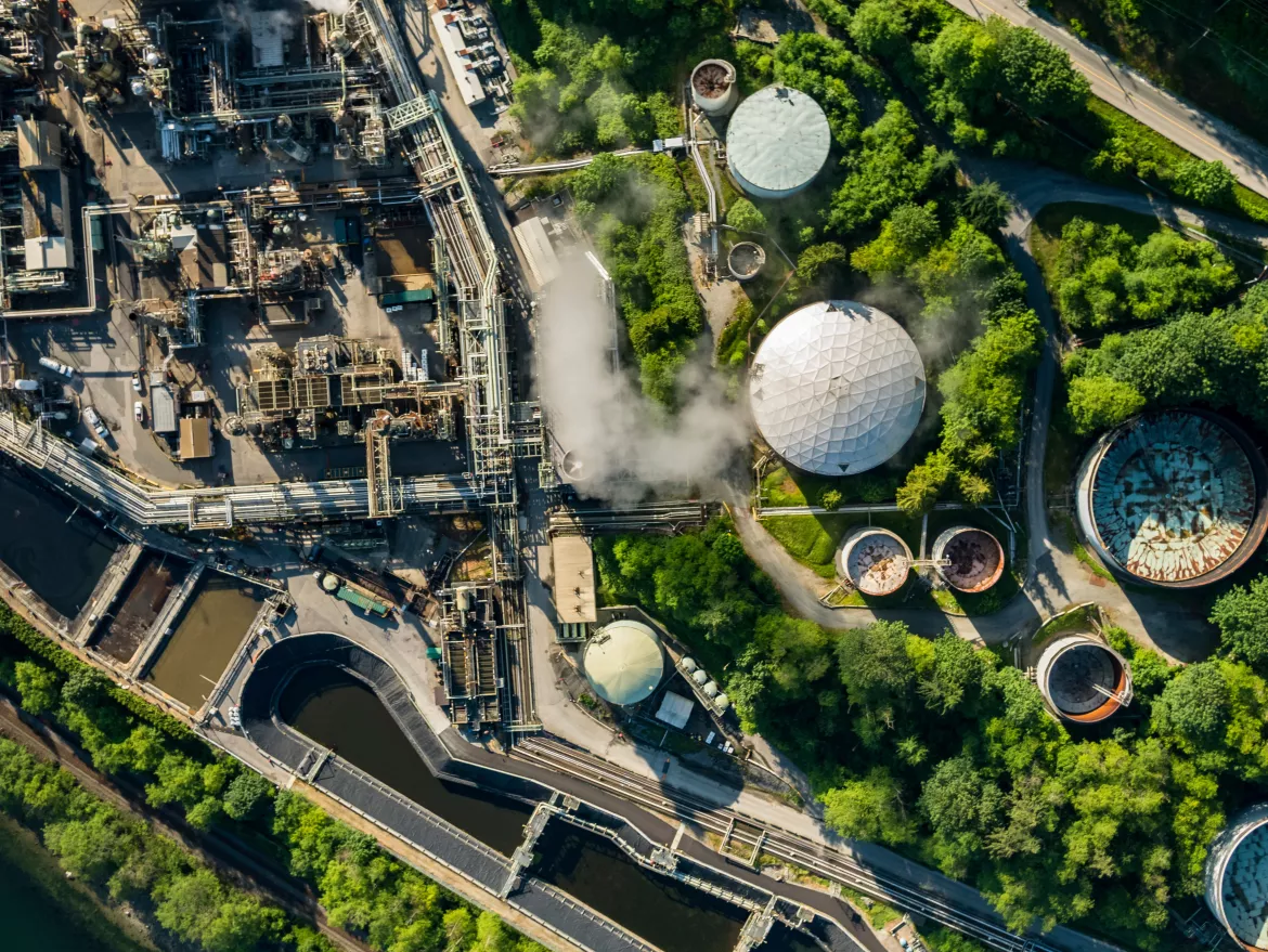 Aerial shot of a manufacturing facility in Canada 