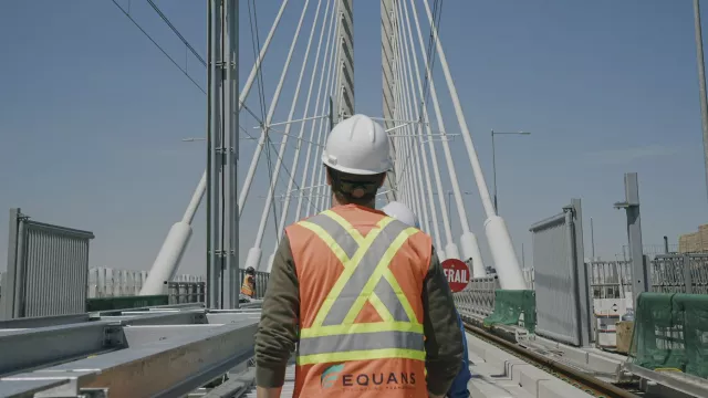 Man working on the constructed bridge