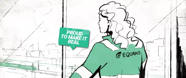 Illustration of a woman technician watching the city
