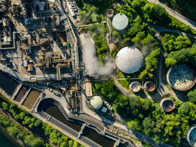 Aerial shot of a manufacturing facility in Canada 