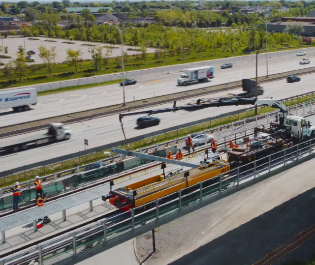 Installation of catenary for the REM project in Montreal