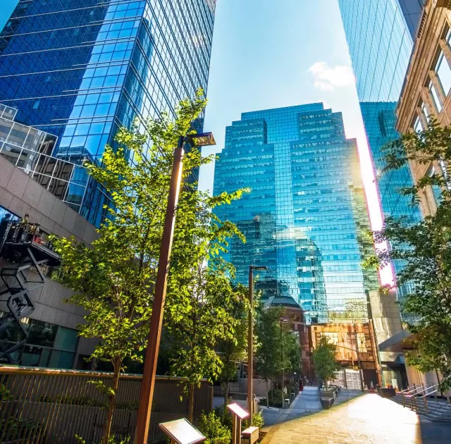 Outiside view of a green building in a Canada